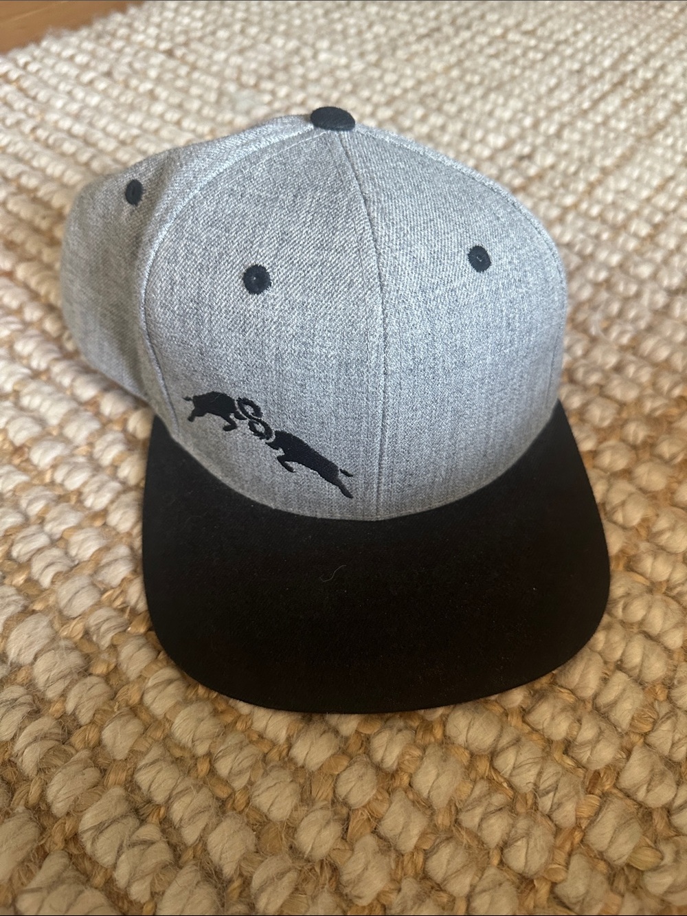 Grey & Black Snapback Hat with Jumping Bull Logo